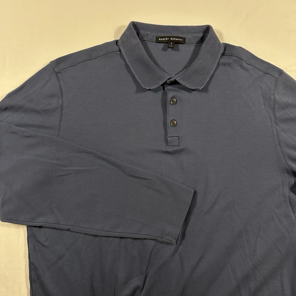 Robert Barakett Polo L Blue Stretch Lightweight Pima Cotton Long Sleeve Golf